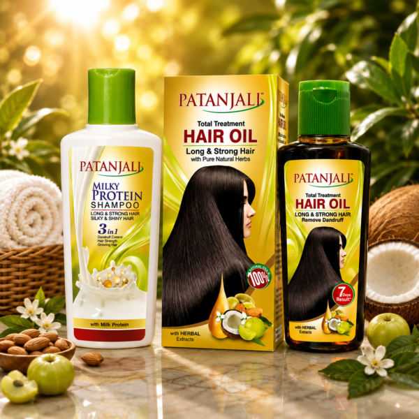 Patanjali Hair Care Combo – Milky Protein Shampoo & Total Treatment Hair Oil