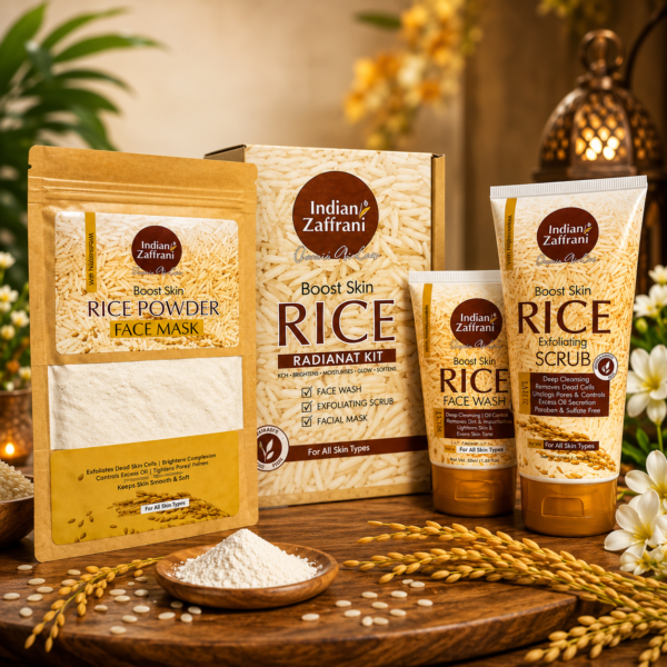 Indian Zaffrani Rice Radiant Skin Kit – Face Wash, Scrub & Rice Powder Face Mask