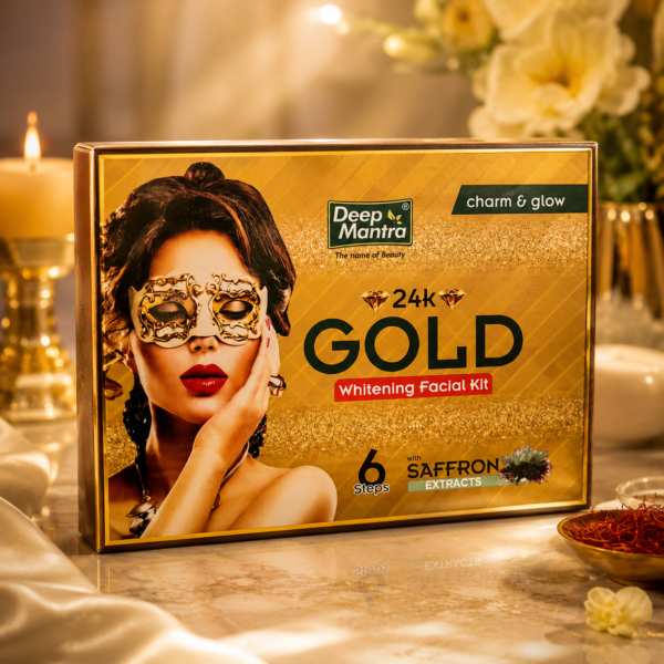 Deep Mantra 24K Gold Whitening Facial Kit 6 Steps with Saffron Extracts – Face Brightening Facial