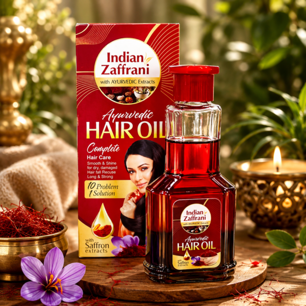 Indian Zaffrani Ayurvedic Hair Oil with Saffron Extract – Hair Care Oil for Smooth, Shiny & Strong-Looking Hair