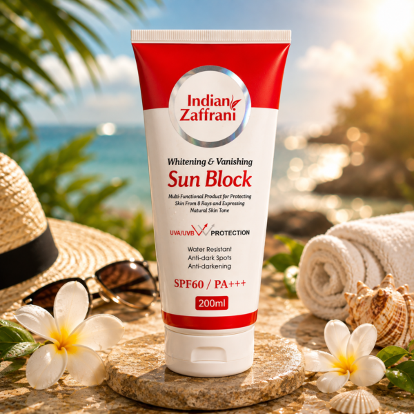 Indian Zaffrani Sun Block SPF 60 PA+++ – UVA/UVB Protection, Water Resistant Sunscreen 200ml