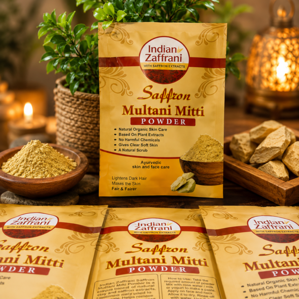 Indian Zaffrani Saffron Multani Mitti Powder – Ayurvedic Face & Skin Care Clay Mask with Saffron Extracts, Natural Facial Scrub for Cleansing & Soft Skin