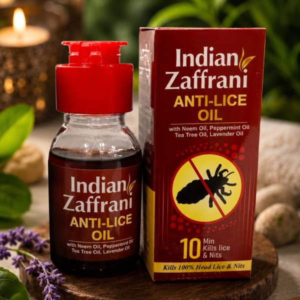 Indian Zaffrani Anti-Lice Hair Oil with Neem, Tea Tree, Peppermint & Lavender Oils – Head Lice & Nit Care Oil for Scalp and Hair