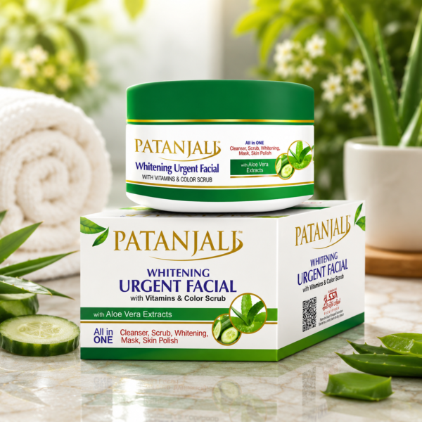 Patanjali Whitening Urgent Facial with Vitamins & Color Scrub – Aloe Vera Facial Kit