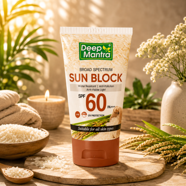 Deep Mantra Broad Spectrum Sun Block SPF 60 PA+++ – Water Resistant Sunscreen for UVA & UVB Protection, All Skin Types