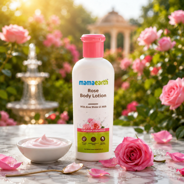 Mamaearth Rose Body Lotion with Rose Water & Milk, Deep Hydration Moisturizer for All Skin Types, 200 ml